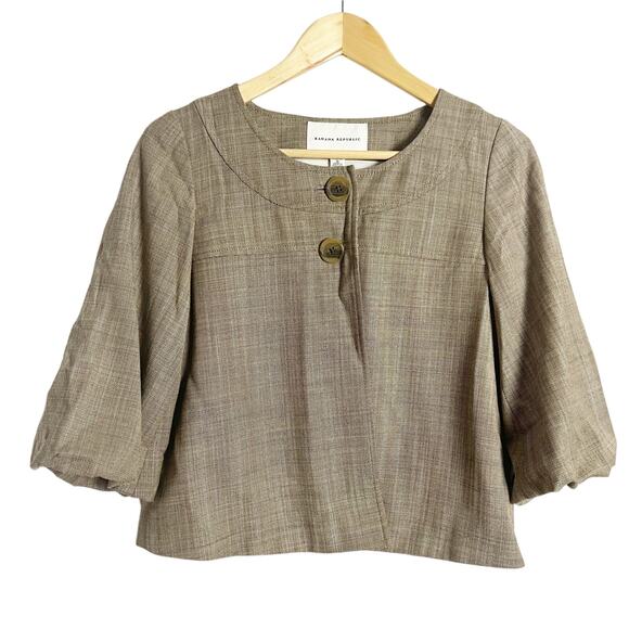 Banana Republic Brown Wool Blend 3/4 Sleeve Cropped Two Button Jacket Size 0 - Picture 1 of 10